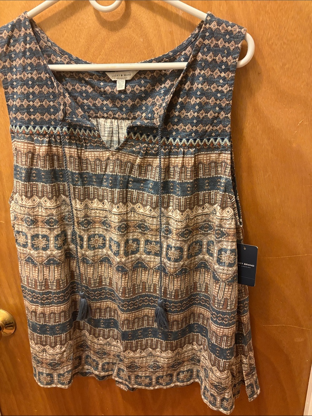 Lucky Brand Blue and Brown Printed Sleeveless Boho Tank